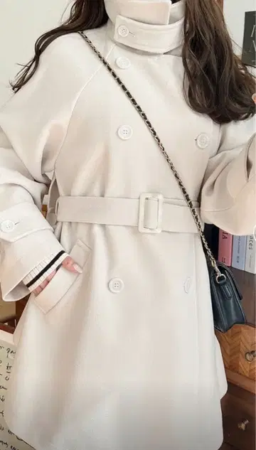 니트 멜톤 2WAY 어레인지 칼라 미들 기장 트렌치코트