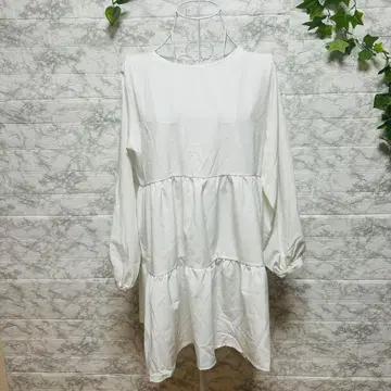 알피에스 화이트 티어드 튜닉 긴팔 루즈 롱