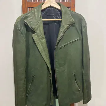 RHENIUM 가죽 라이더 자켓 44 올리브 그린