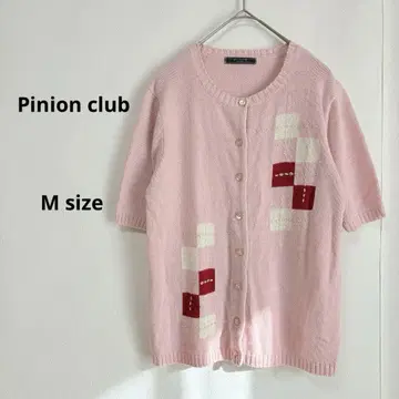Pinion club 니트 가디건 M 핑크 반팔 아가일