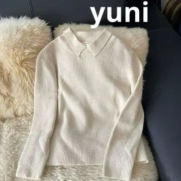 yuni 리브 아이보리 스웨터 울 100%