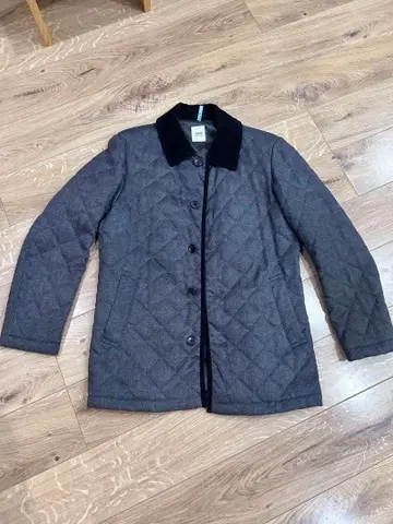 TAKEO KIKUCHI 그레이 퀼팅 자켓 코듀로이 카라 부착