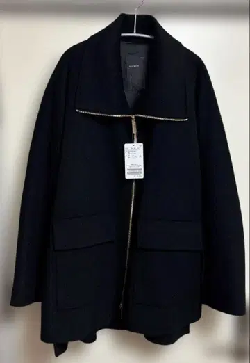 택 포함 새상품 노블 카멜 믹스 리버 지퍼 코트 블랙 38