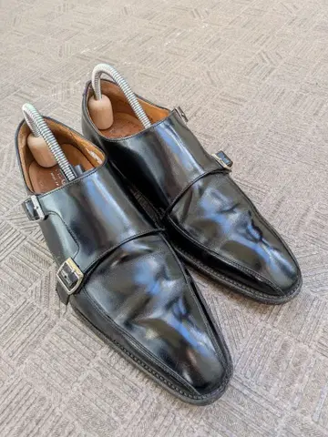 REGAL 블랙 가죽 더블 몽크 스트랩 신발