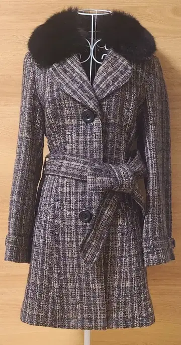 울 혼방 체크 무늬 트렌치코트