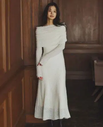 nuans 레이스워크 니트 원피스 화이트