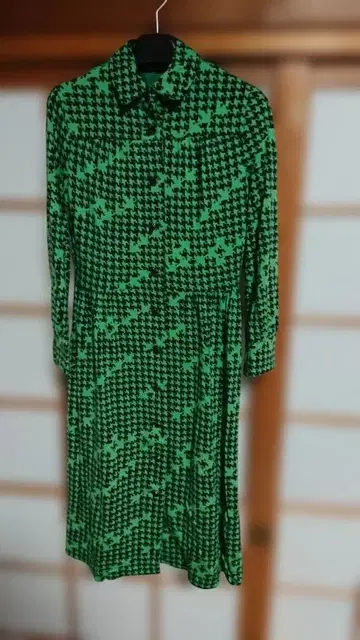 그린 블랙 하운드 투스 긴팔 원피스