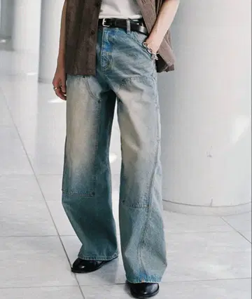 WYM DOUBLE KNEE CURVED SEEM BAGGY DENIM