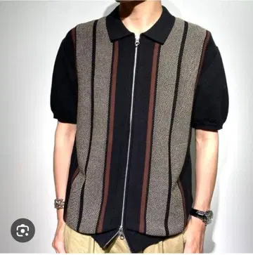 BEAMS PLUS 지퍼 스트라이프 니트 피케 셔츠