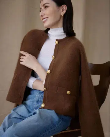 anuans 라쿤 블렌드 노카라 니트 자켓 BROWN F 사이즈