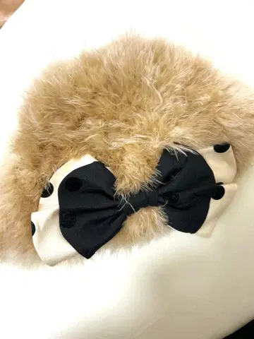 OA4LA 베이지 퍼 리본 베레모