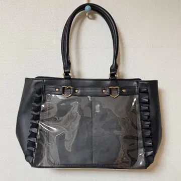 자카마트 이타백 하트 버클 인조 가죽 프릴 토트백 블랙