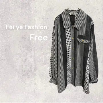 페이유에 패션 셔츠 롱 기장 긴팔 스트라이프 도트 패턴 기하학 패턴