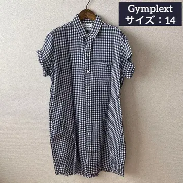 새상품급/Gymplext 린넨 반팔 셔츠 원피스 네이비 체크 14