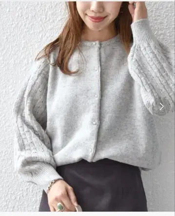 SHIPS any 쁘띠 펄 라이크 레이스 편직 크루넥 가디건