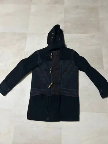 프리티 그린 블랙 더플 코트 후드 부착