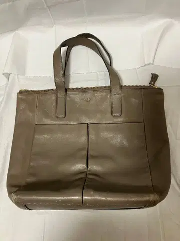 안야 힌드마치 베이지 가죽 토트백 지퍼 포함