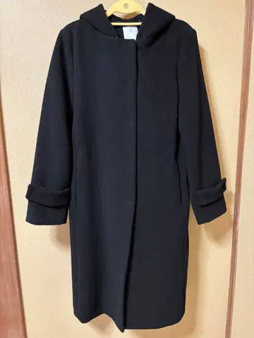 ViS 후드 부착 블랙 롱 코트