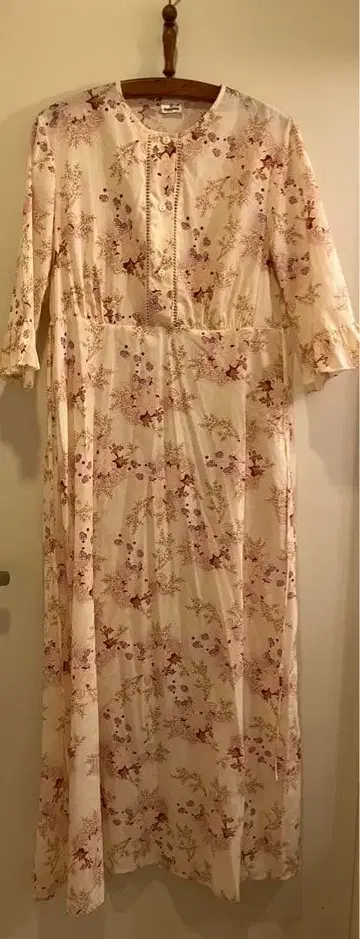 빈티지 가을 컬러 플라워 꽃무늬 셔츠 플레어 슬리브 원피스