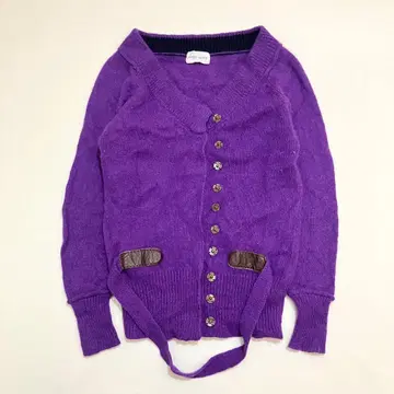 츠모리치사토 울 100% 더블 버튼 가디건 퍼플