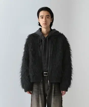 HARE 파마 샤기 니트 블루종