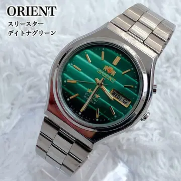 레어 오리엔트 쓰리스타 손목시계 자동 와인딩 데이데이트 그린 다이얼