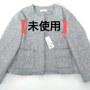 [ 미사용 ] UNIQLO 노카라 자켓 S 그레이 트위드 자켓