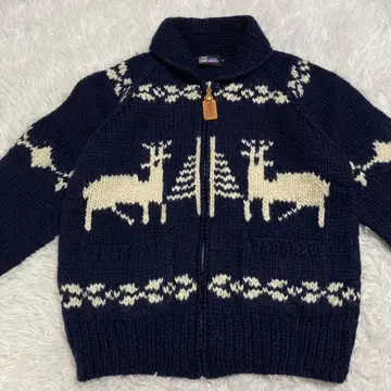 퍼스트 다운 네이비 사슴 패턴 니트 M 카우친