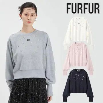 FURFUR 그레이 비즈 장식 긴팔 맨투맨