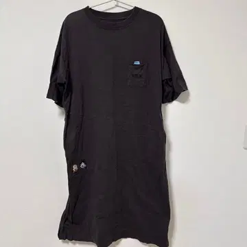 포켓 부착 그레이 티셔츠 롱 원피스