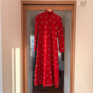 Mame kurogouchi 플로럴 벨로아 자카드 하이넥 드레스