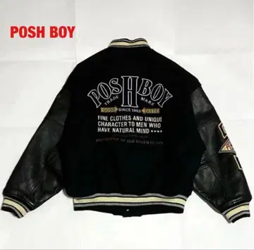 [레어] POSH BOY 포슈보이 바시티 자켓 소가죽 가죽 와펜 자수