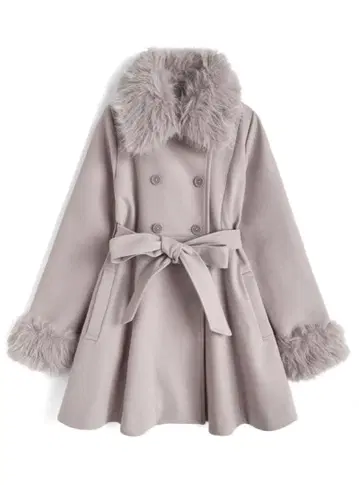 [ 미사용 새상품 ] GRL/그레일 퍼 티펫&리본 벨트 포함 플레어 코트