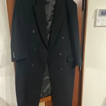 MICMO 블랙 더블 브레스트 롱 코트