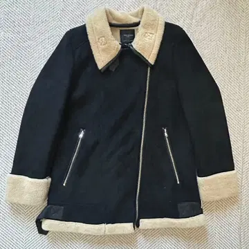 ZARA 무스탕 코트 보아 자켓 오버 사이즈 블랙 x 베이지