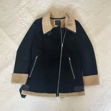 ZARA 무스탕 코트 보아 자켓 오버 사이즈 블랙 x 베이지