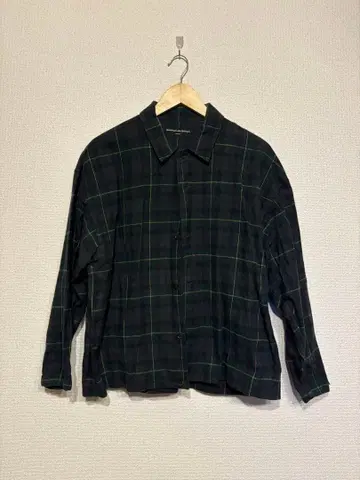 Diaspora 블랙 그린 체크 플란넬 긴팔 셔츠