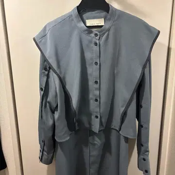 블루 프릴 셔츠 원피스 긴팔