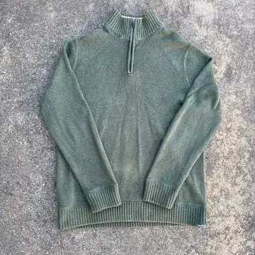 Eddie Bauer 코튼 니트 하프 지퍼 터틀넥 그린