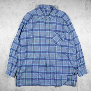 70 60s 그랑파 셔츠 유로 워크 체크 플란넬 풀오버