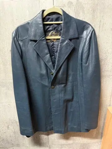 Lepanto 네이비 가죽 더블 브레스트 자켓 남성용