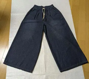 데님 와이드 팬츠 허리밴딩