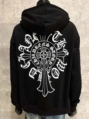 Y.e(J)ow 블랙 M 크로스 풀 후드티 빅 실루엣 아메카지 자수