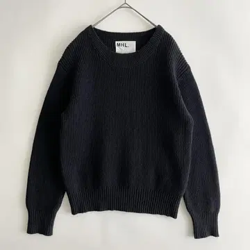 MHL. (iz) 2 코튼 울 리브 니트 스웨터 크루넥 블랙 무지