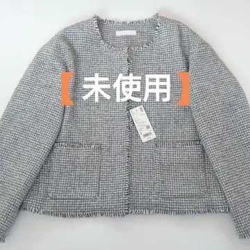 [ 미사용 ] UNIQLO 노카라 자켓 S 그레이 트위드 자켓