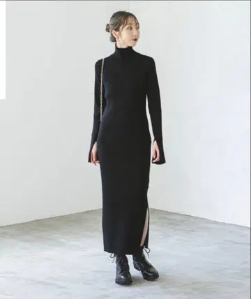 noble 내로우 타이 슬릿 니트 원피스