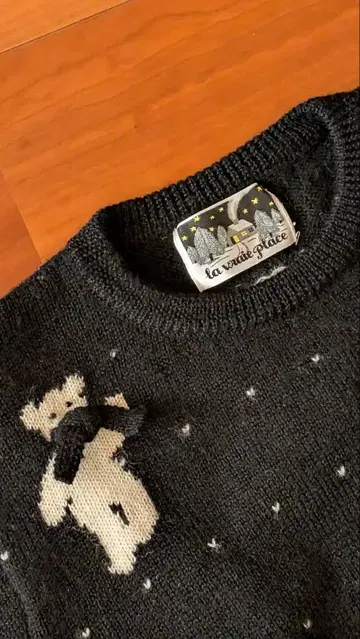 곰돌이 뜨개질 블랙 니트 스웨터 긴팔