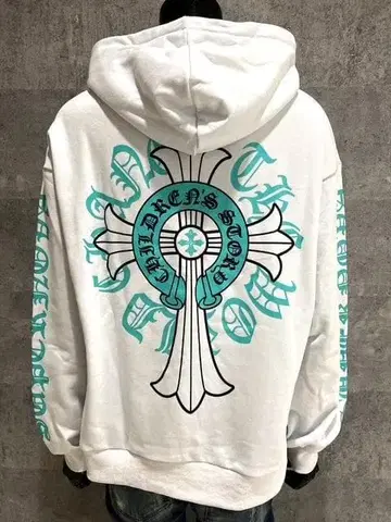 Y.e(J)ow 화이트 L 크로스 풀 후드티 빅 실루엣 아메카지 자수