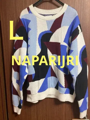 새상품 NAPAPIJRI 니트 스웨터 멀티 컬러 기하학 비과학 무늬