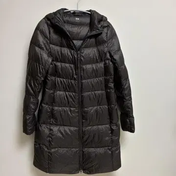 유니클로 울트라 라이트 다운 롱 후드 부착 S 브라운